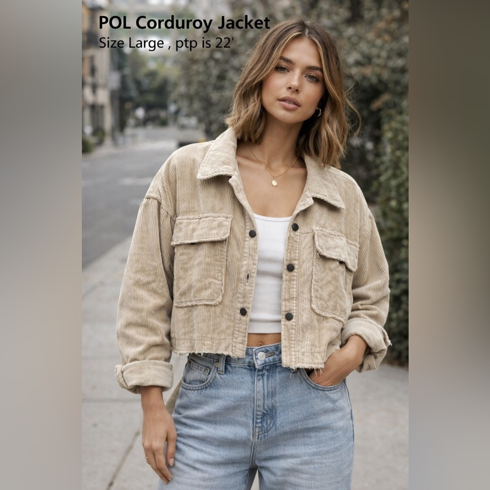 POL Corduroy Cropped Jacket Size Large Neutral Oversized Shacket western boho